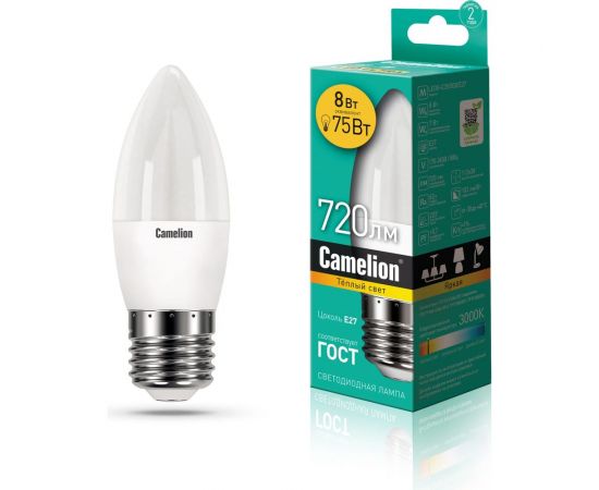 Светодиодная лампа Camelion LED8-C35/830/E27 8Вт 220В 12389 