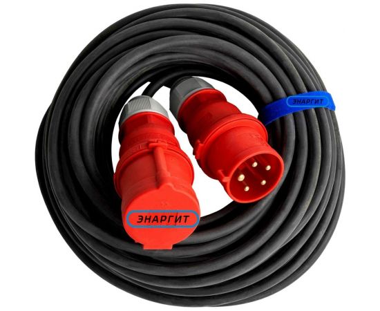 Удлинитель шнур ЭНАРГИТ 380 Вольт, КГ 5х1,5 ГОСТ, 25 метров, 1 розетка 16А, IP 44 КГ515-25-1-44 