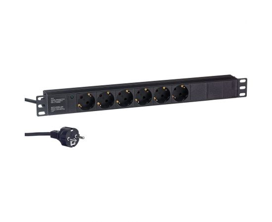 Блок розеток ExeGate ServerPro PDU-19H602 Al-6S-EU2CU, 19, 1U, алюминий, 6Schuko, евровилка, 2м 280827 