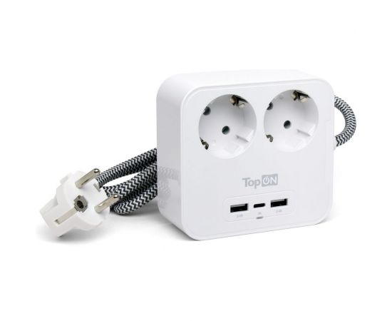 Сетевой фильтр TopOn на 2 розетки с 2 USB-A и USB-C, 4000W, 1.5 м Белый TOP-PWS2 