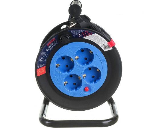 Удлинитель на катушке Smartbuy 4 гнезда, 10м с заземлением и предохранителем ПВС 3х1,5 16А/3,5кВт 