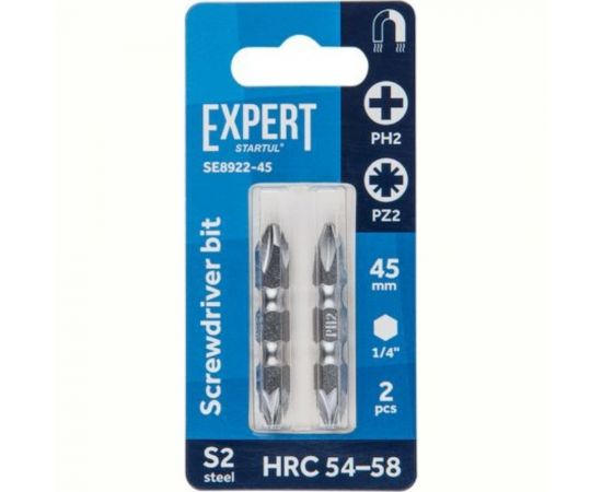Бита двусторонняя для шуруповерта Expert PH2-PZ2, 45 мм, 2 шт STARTUL SE8922-45 