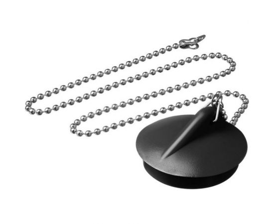 Пробка для ванн, раковин СУПРИМПЛАСТ черная, диаметром 40 мм, с латунной цепочкой 50 см 1DVR40_01_02Z50H 