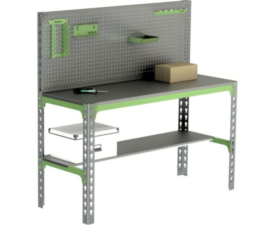 Металлический стол Metalex 750x1500x500 + перфопанель с комплектом аксессуаров SMMPRIA751550 