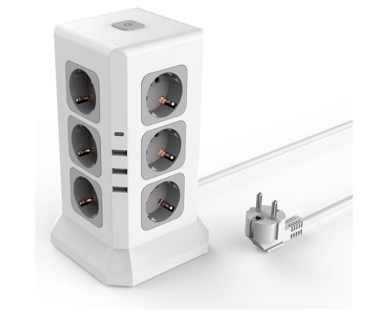 Удлинитель ROCKETSOCKET Tower Extended 12 Euro 16A, 4 USB 3A+C с блоком 5В/3.4А, кабель 2,0 м цвет белый GNS5004 