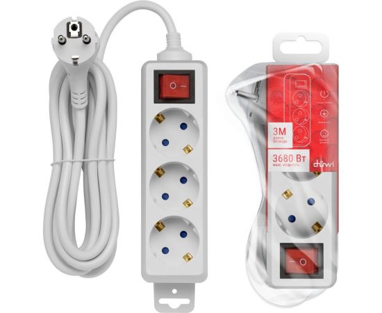 Удлинитель с заземлением duwi с выкл. Supraline 3 розетки, 3 метра, 3х1,5мм2, 3680 Вт, 16А, 32058 6 – изображение 2