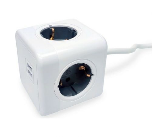 Удлинитель ROCKETSOCKET Cube Extended 4 Euro 16A, 2 USB A с блоком 5В/2.1А, кабель 1,5 м цвет серый GNS1404 – изображение 2
