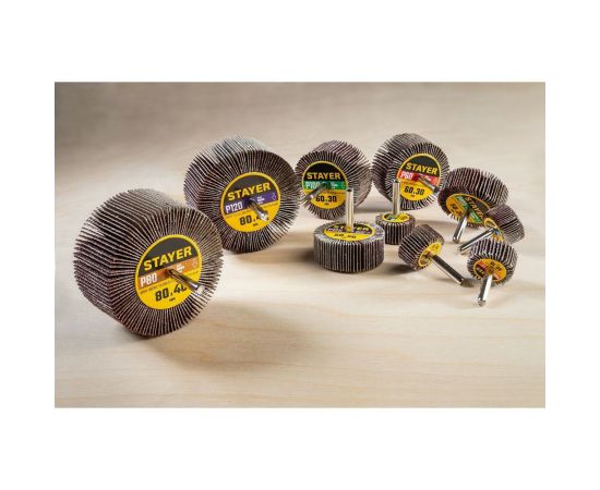 Круг шлифовальный лепестковый на шпильке STAYER P180, 30x15 мм 36606-180 – изображение 2