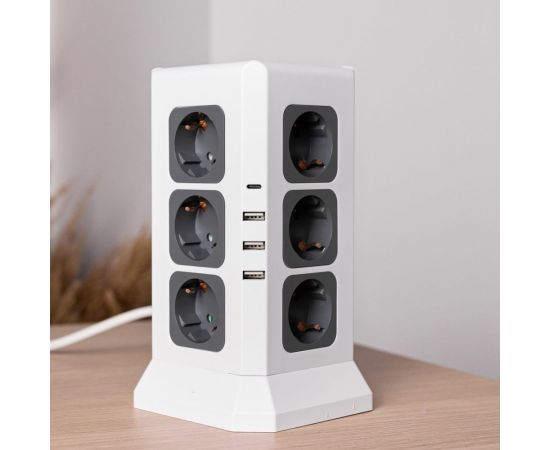 Удлинитель ROCKETSOCKET Tower Extended 12 Euro 16A, 4 USB 3A+C с блоком 5В/3.4А, кабель 2,0 м цвет белый GNS5004 – изображение 4