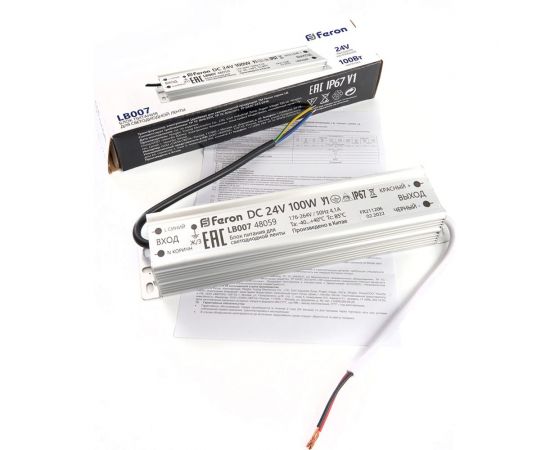 Электронный трансформатор для светодиодной ленты FERON 100W 24V (драйвер), LB007, 48059 – изображение 6