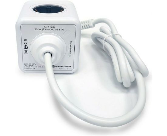 Удлинитель ROCKETSOCKET Cube Extended 4 Euro 16A, 2 USB A с блоком 5В/2.1А, кабель 1,5 м цвет серый GNS1404 – изображение 7