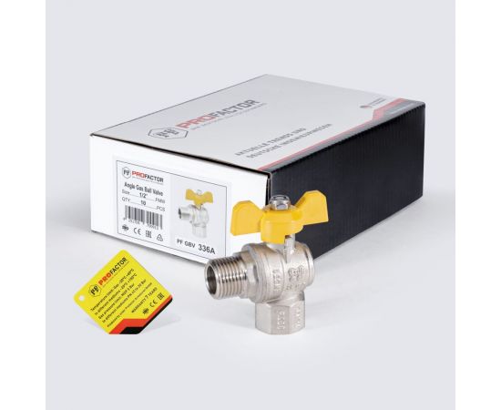 Шаровой угловой кран для газа PROFACTOR PF GAS ручка бабочка, в/н 1/2 дюйма PF GBV 336A – изображение 9