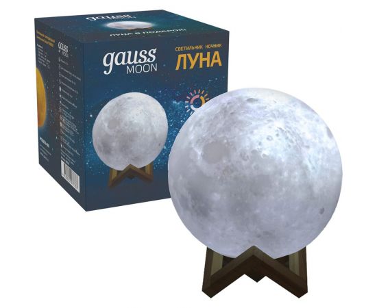 Настольный светильник Gauss NN001 3D Луна 1W 5V Li-ion 450mA D10см белый LED 1/6/24 