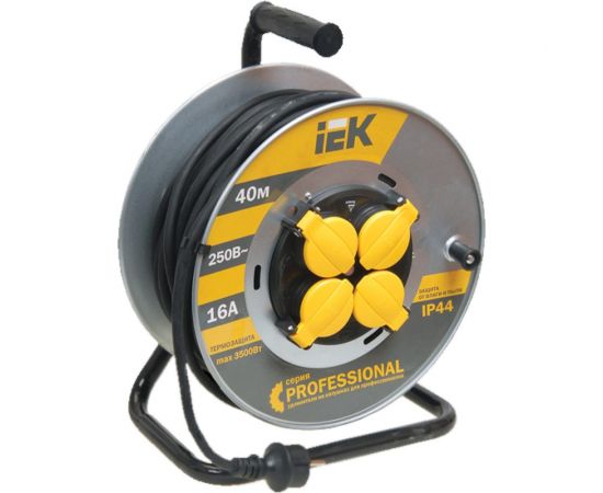 Катушка с термозащитой IEK ""Professional"" УК40 металлическая, 4 места, 2Р+PЕ/40м, КГ, 3х1,5мм2, IP44 WKP16-16-04-40-44 