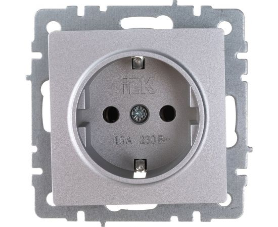 1-местная розетка IEK Brite рс11-1-0-бра с заземлением, без защитных шторок, 16А, алюминий BR-R11-16-K47 