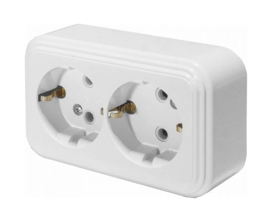 2-местная розетка STEKKER с заземлением PST16-31-20 RA 16-238-Б, пластик АВС, 16А, IP20, белый 39695 