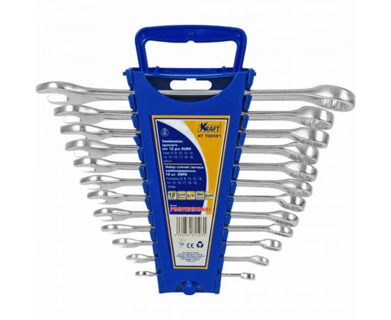 Набор комбинированных ключей 12шт: 6 8 10 12-19 22мм пластиковый держатель KRAFT KT 700591 