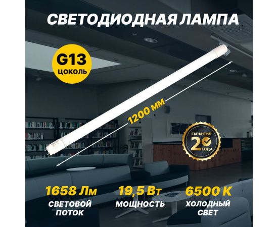 Светодиодная лампа REXANT матовая трубка Т8 19,5Вт 1658Лм g13 1200мм 6500k холодный свет 604-4056 – изображение 2
