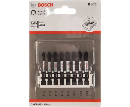 Набор ударных бит Impact Control (PH1, PH2, PH3, PZ2, PZ3; 50 мм) 8 шт. Bosch 2608522328 – изображение 2