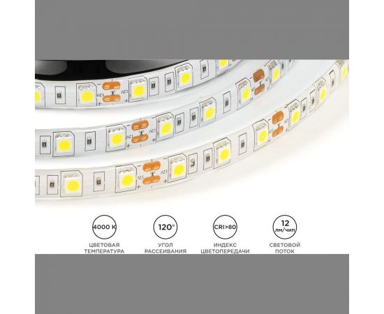 Светодиодная лента OGM 12В, 14,4Вт/м, smd5050, 60д/м, ip65, 12лм/чип, подложка 10мм, 5м, 4000к. / LSE-274 – изображение 4