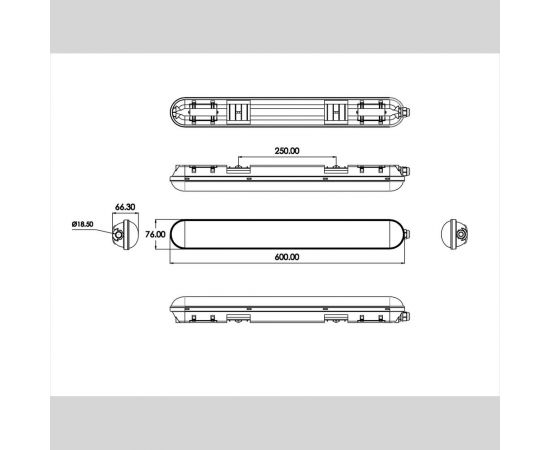 Линейный светодиодный светильник ЭРА SPP201-0-40K-018 IP65, 18Вт, 1710Лм, 4000К, 600мм, матовый, 12/180 Б0047172 – изображение 5