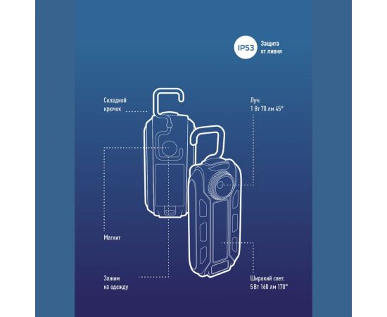 Фонарь светильник КОСМОС рабочая серия 5Вт COB+1ВтLED/кол линза/3xAAА/ABSпластик/магнит/крюк/зажим, KOS703B – изображение 7