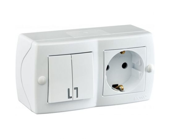 2-клавишный выключатель+розетка с заземлением MONO ELECTRIC Octans, белый 104-010101-181 