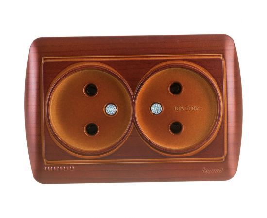 Двойная розетка Lezard DEMET без заземления, закрытый корпус, махагон 711-0500-128 