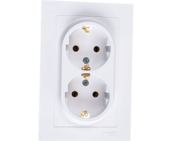 Двухместная розетка Schneider Electric ATLAS DESIGN с заземлением 16А в сборе белая ATN000124 