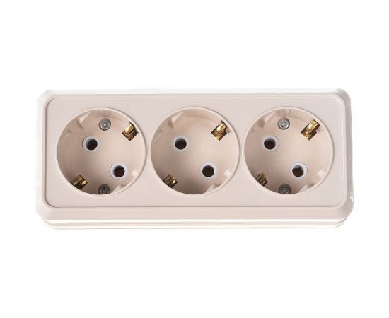 Розетка Intro Quadro с заземлением трехместная 3x2P+E, 16А-250В, IP20, открытая установка, слоновая кость, Б0053821 