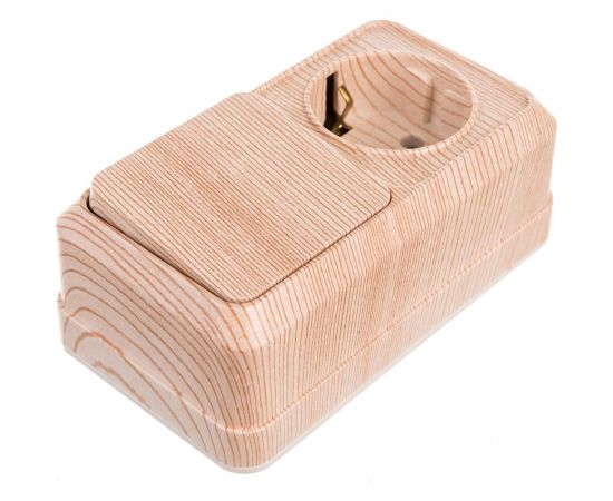 Блок розетка с выключателем Intro Quadro горизонтальный 16А-250В, IP20, открытая установка, сосна, Б0053871 