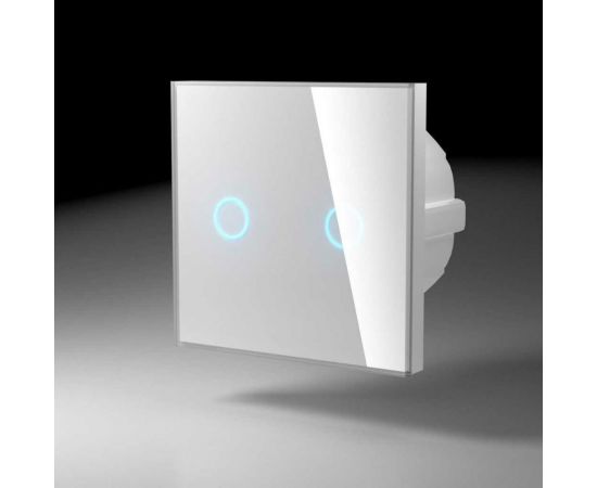 Сенсорный выключатель со стеклянной панелью CGSS изготовленный по технологии Optiwhite на две линии белый Эстетика 86х86 GL-TSP02-WCG 