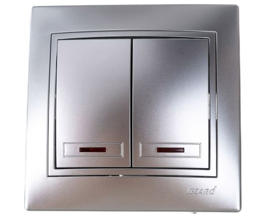 Двойной выключатель Lezard MIRA с подсветкой, метал серый, со вставкой 701-1010-112 