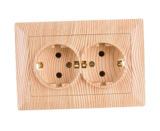 Розетка Intro 420511 2х2PE Schuko, 16А, 250В, СУ, Solo, сосна Б0043339 