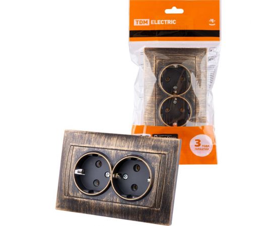 Двойная розетка TDM 2П+З 16А 250В старинная бронза Лама SQ1815-0766 