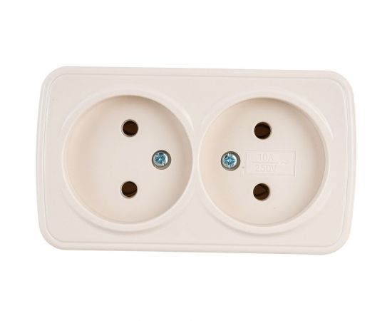Двойная розетка TDM 2П открытой установки IP20 10А, слоновая кость Дача Народная SQ1824-0022 