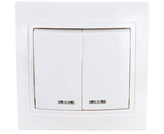 Двухклавишный выключатель TDM с подсветкой, белый Таймыр SQ1814-0005 