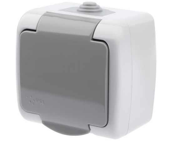 Розетка Intro Atlantic 5-202-03 с заземлением со шторками Schuko открытой установки серый Б0050946 