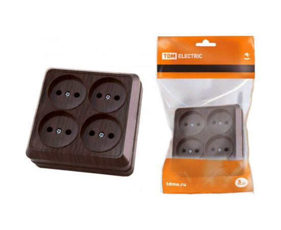 Четырехместная розетка TDM 2П открытой установки IP20 10A бук Ладога SQ1801-0320 