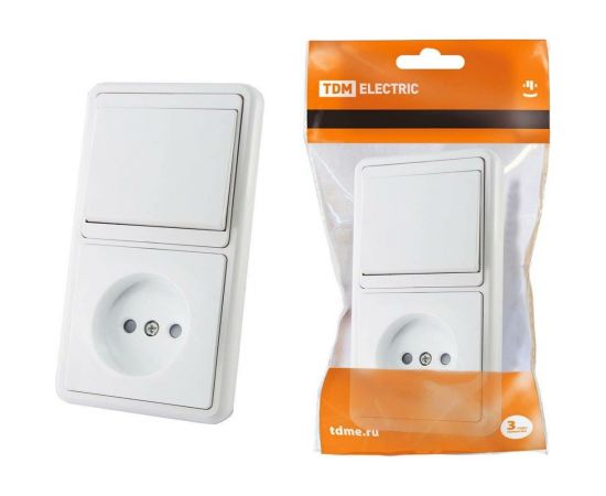 Комбинированный блок TDM БКВР 1-клавишный выключатель + розетка 2П с з/ш SQ1813-0004 
