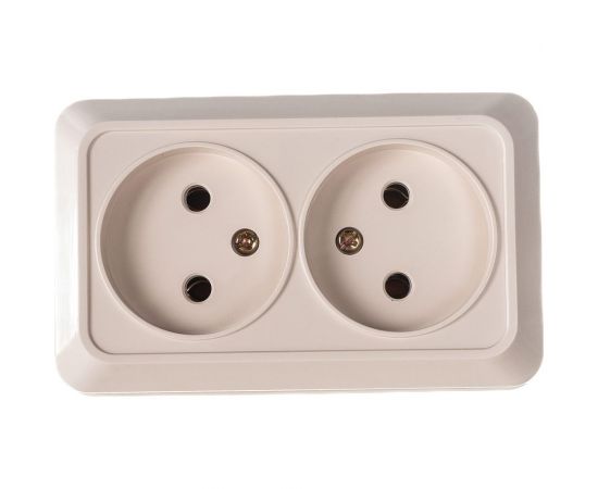 Розетка Intro Quadro двойная без заземления 2x2P, 16А-250В, IP20, открытая установка, слоновая кость, Б0053794 