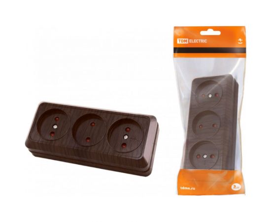 Горизонтальная 3-х местная розетка TDM 2П открытой установки IP20 10A с з/ш бук Ладога SQ1801-0325 – изображение 2