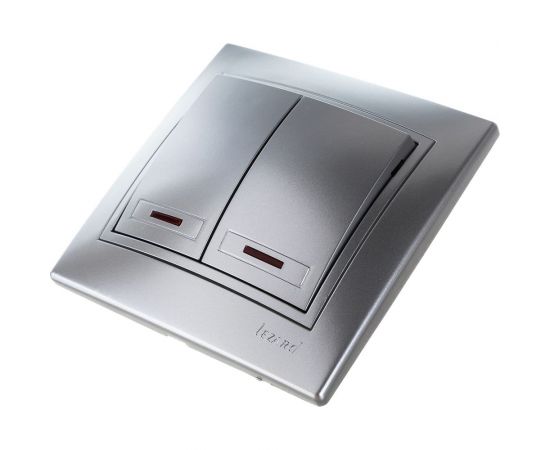 Двойной выключатель Lezard MIRA с подсветкой, метал серый, со вставкой 701-1010-112 – изображение 2