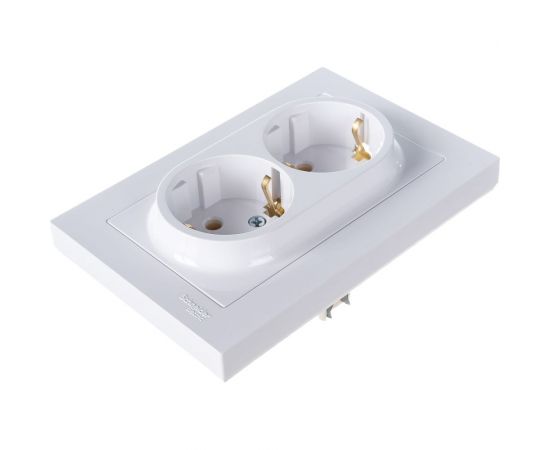 Двухместная розетка Schneider Electric ATLAS DESIGN с заземлением 16А в сборе белая ATN000124 – изображение 2