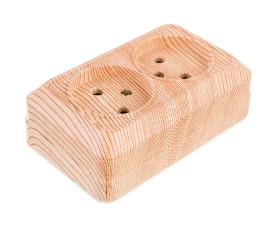 Розетка Intro Quadro 2-203-11 двойная без заземления 2x2P, 16А-250В, IP20, открытая установка, сосна, Б0053798 – изображение 2