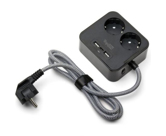 Сетевой фильтр TopOn TOP-PWS2 на 2 розетки с 2 USB-A и USB-C, 4000W, 1.5 м Черный TOP-PWS2B – изображение 2