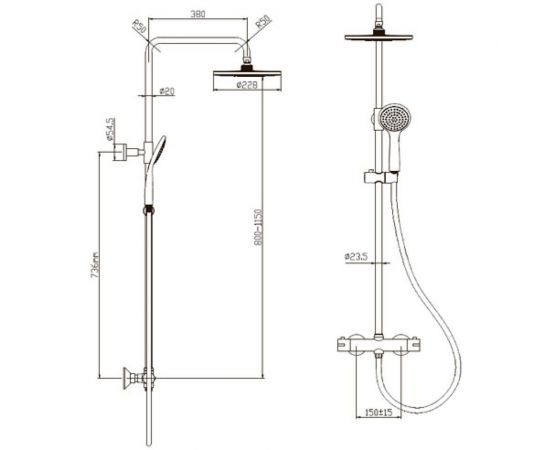 Душевая система с термостатом для душа SmartSant СМАРТ комплект термостат, смеситель для душа, штанга регулируемая SM1211AA – изображение 2