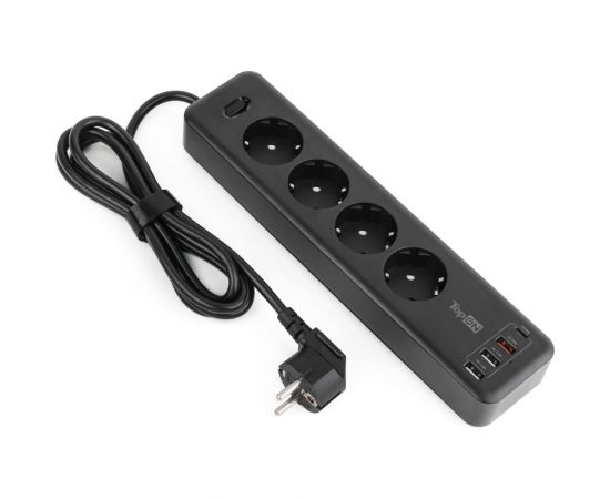 Сетевой фильтр TopOn TOP-PWS4 4 розетки, 3 USB, Type-C, PD 20W QC3.0, 4000W, 1.8 м Черный TOP-PWS4B – изображение 2