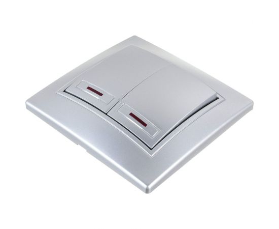 Двойной выключатель с подсветкой Intro 10А, 250В, IP20, СУ, Plano алюминий Б0030046 – изображение 2