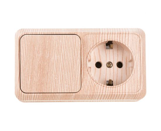 Блок розетка с выключателем Intro Quadro горизонтальный 16А-250В, IP20, открытая установка, сосна, Б0053871 – изображение 2